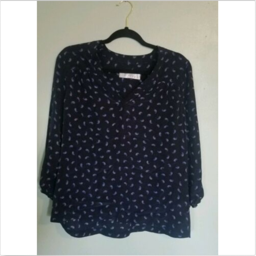 Amour Vert Medium Navy Blue Silk Blouse